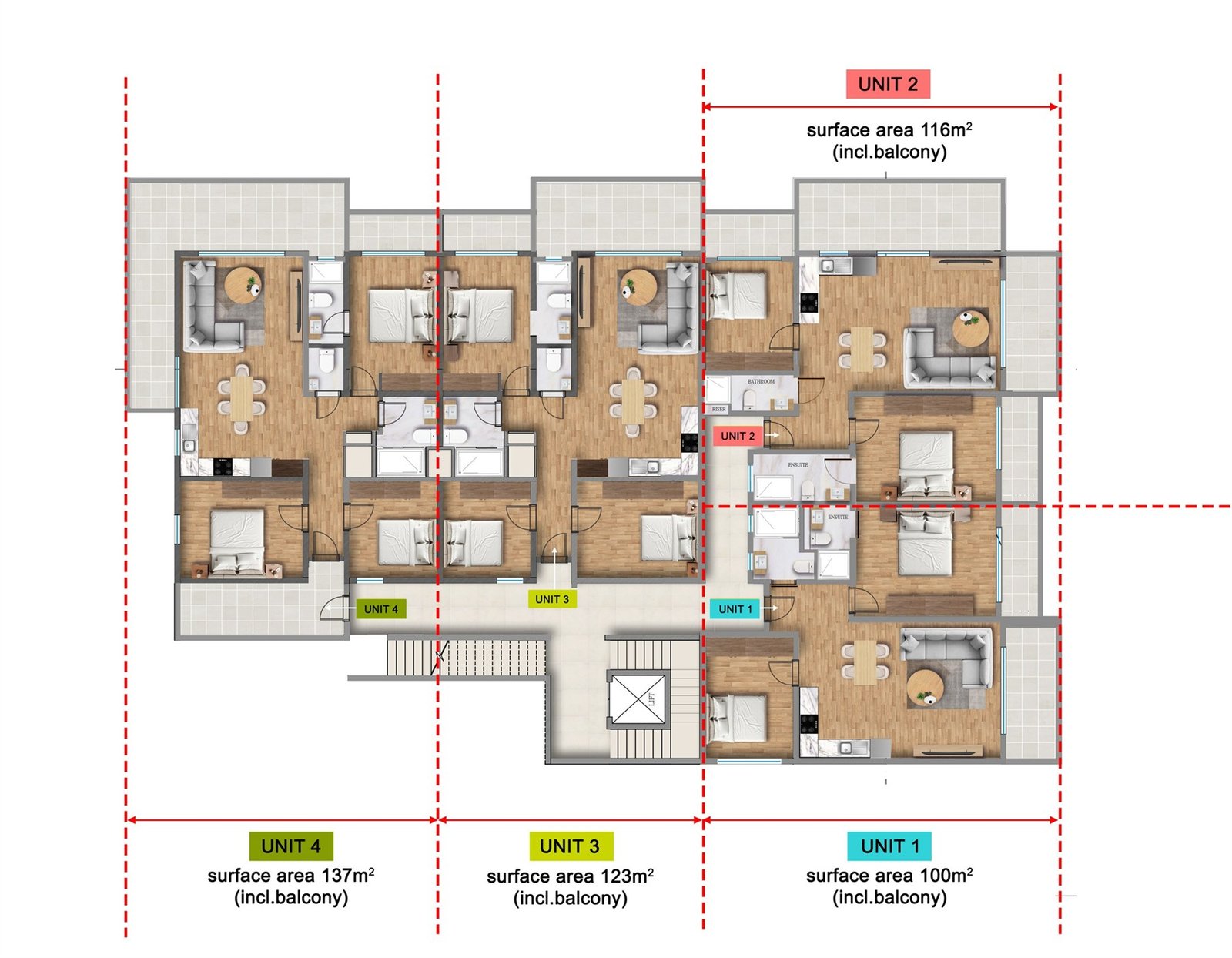 Ground floor plan — Units 1 to 4