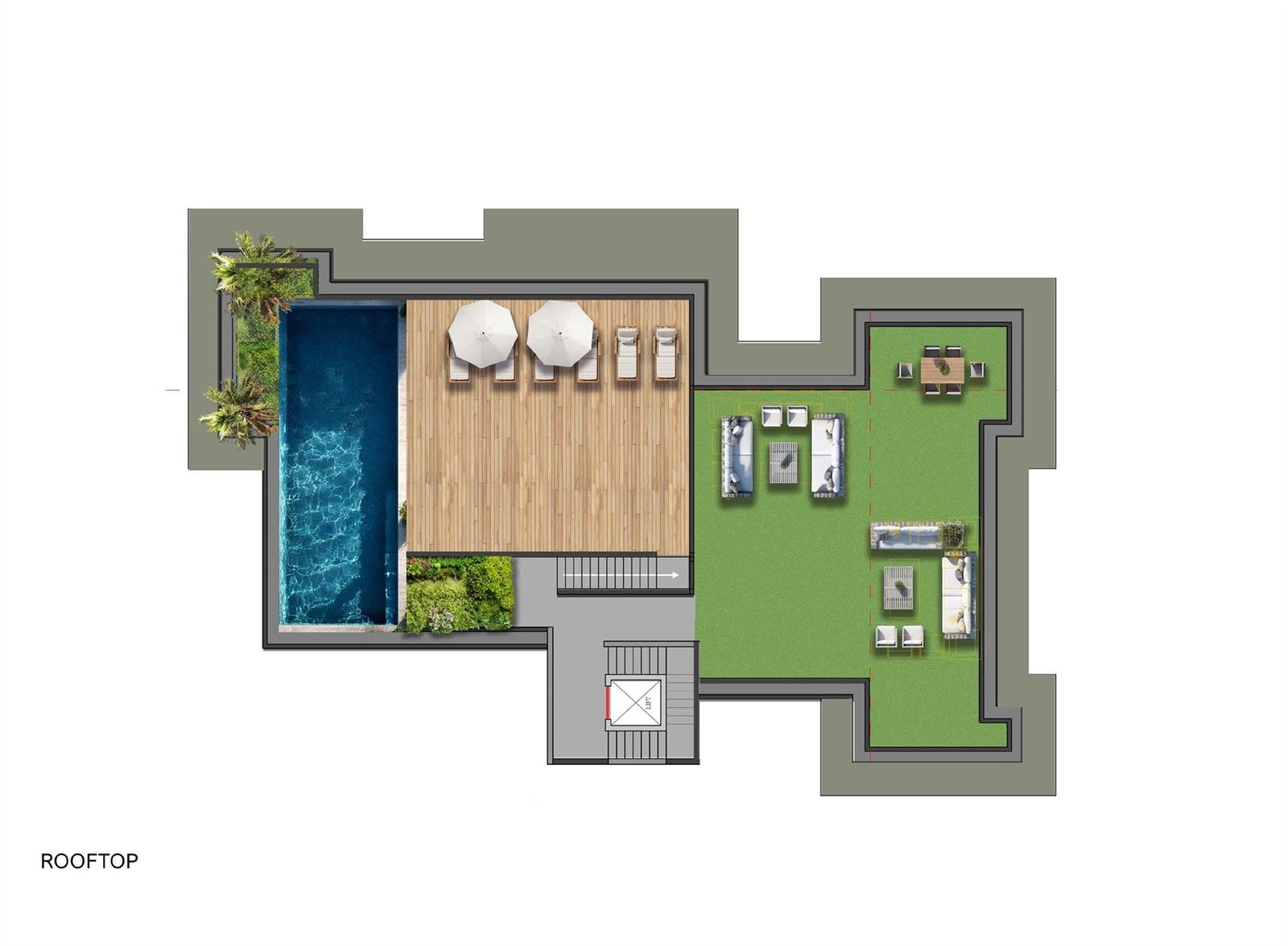 Rooftop pool and lounge plan