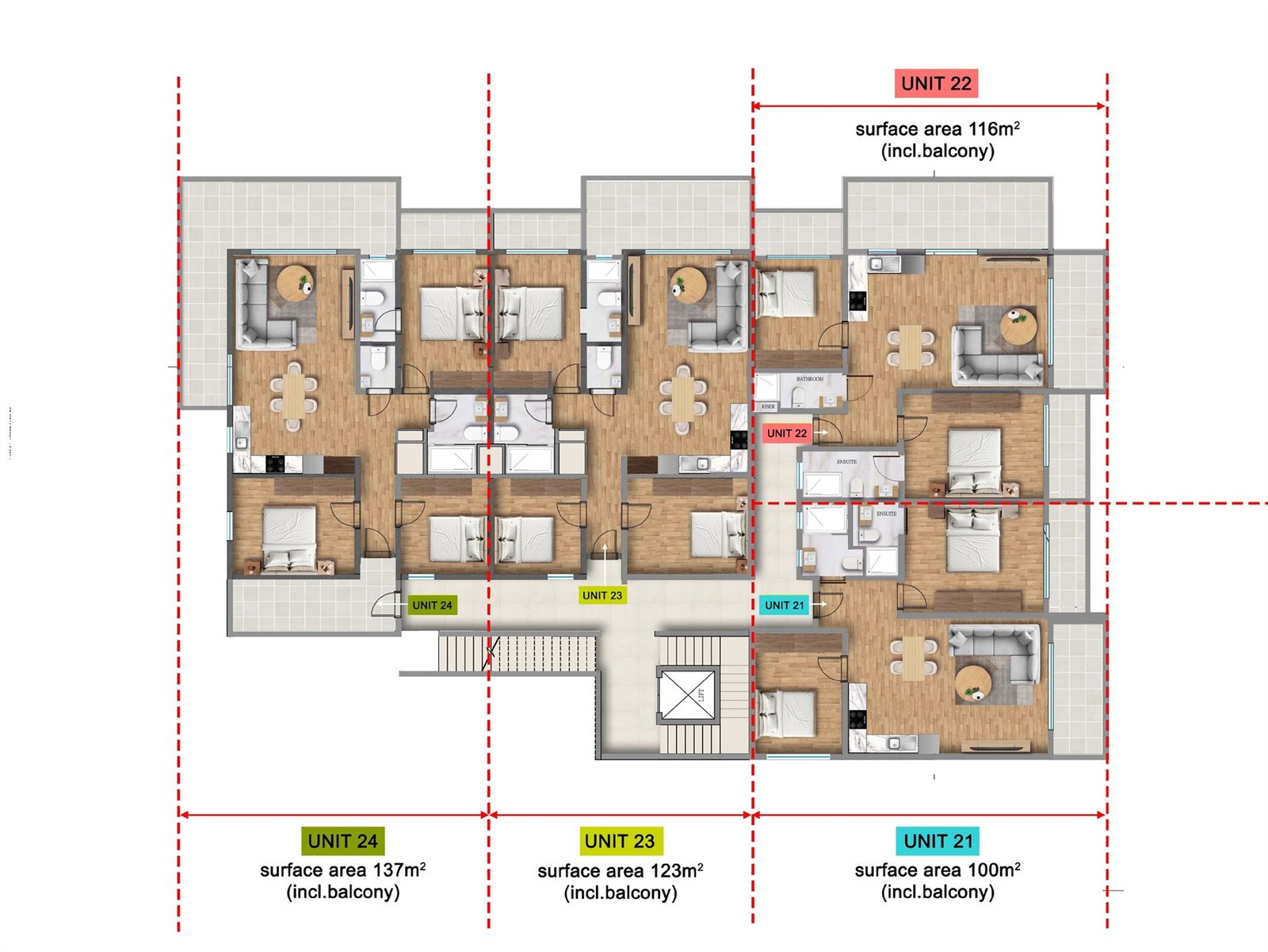 Second floor plan — Units 21 to 24
